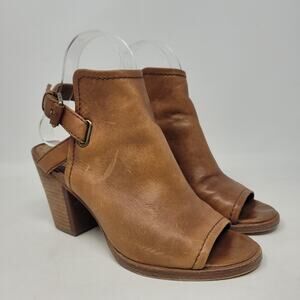 Frye Heels 6.5 Brown Leather Dani Shield Slingback Western Peep Toe Boho Sandals